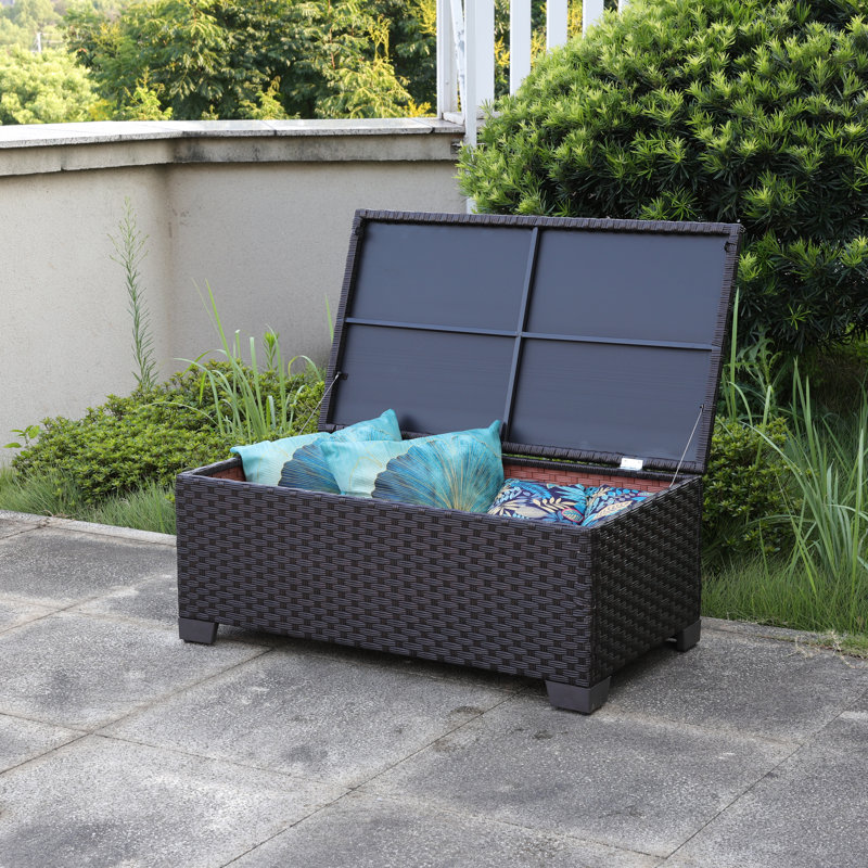 Outdoor Table with Storage Patio Table Wicker Coffee Table All Weather Side Table Waterproof Cover Latitude Run Color Dark Brown